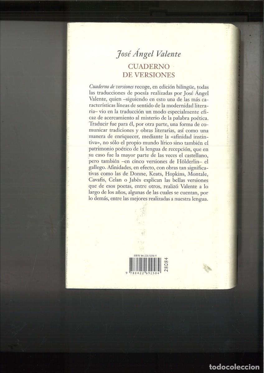 Libros: CUADERNO DE VERSIONES. Jos&eacute; &Aacute;ngel Valente - Foto 2