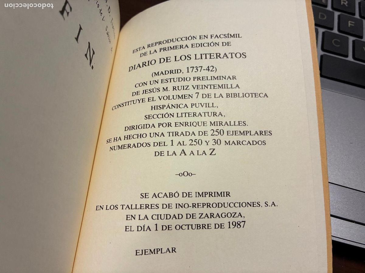 Libros: DIARIO DE LOS LITERATOS DE ESPA&Ntilde;A 7 TOMOS, FACSIMIL - Foto 2