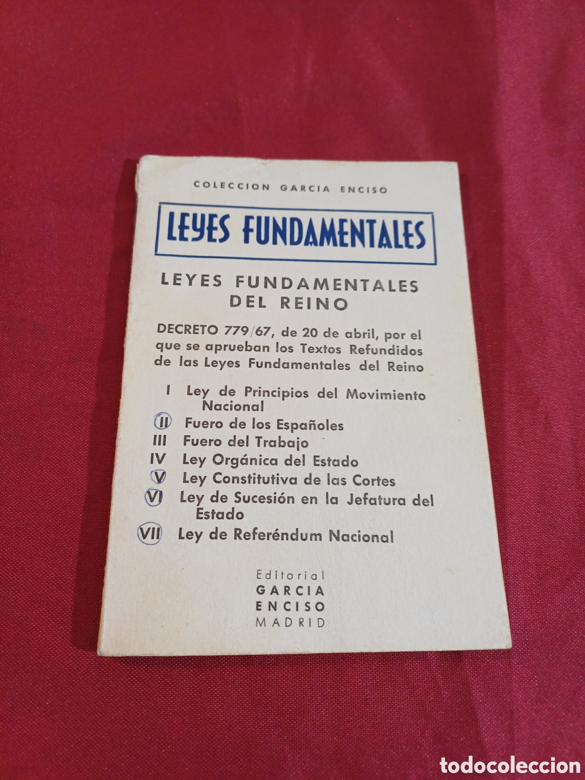 Libros: LEYES FUNDAMENTALES DEL REINO, 1969 - Foto 1