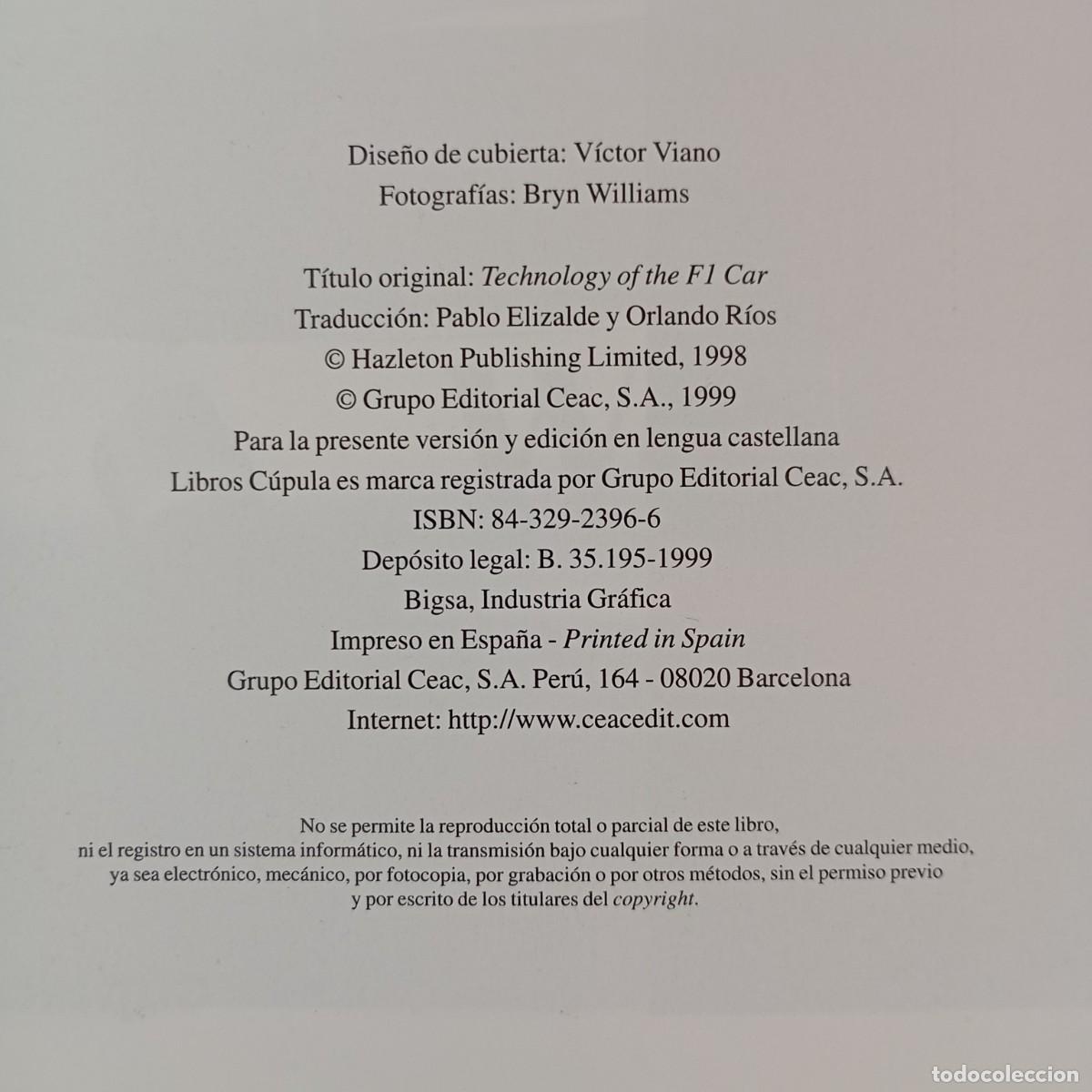 Libros: TECNOLOGIA DE LA FORMULA 1 - NIGEL MACKNIGHT - EDICIONES CEAC - 1999 / 1241 - Foto 4