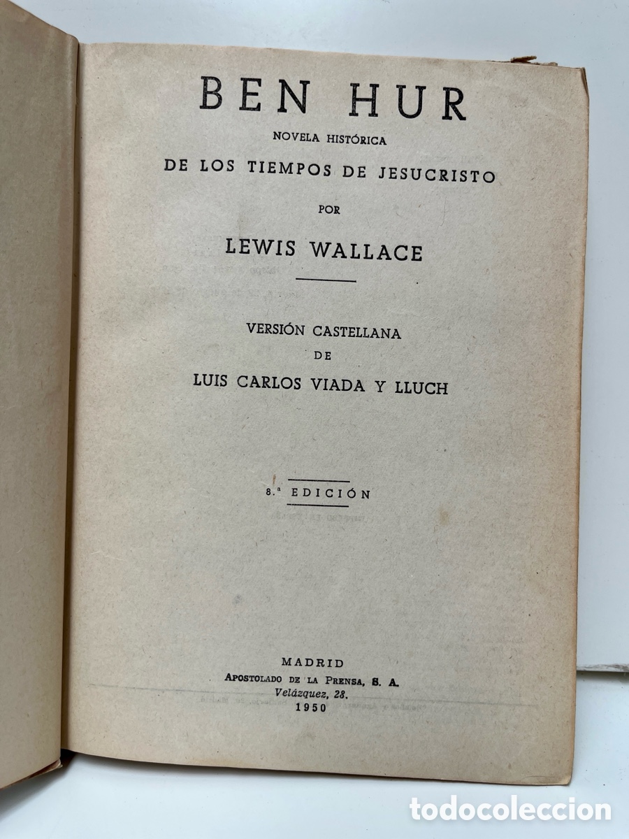 Libros: Ben-Hur. Novela hist&oacute;rica. 1950. - Foto 4