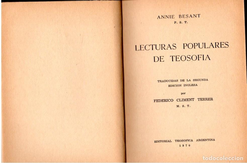 Libros: LECTURAS POPULARES DE TEOSOF&Iacute;A **** ANNIE BESANT - Foto 2