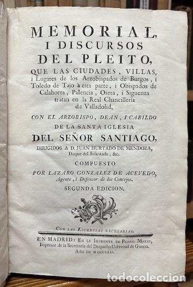 Libros: MEMORIAL, I DISCURSOS DEL PLEITO, QUE LAS CIUDADES, VILLAS, i lugares de los Arzobispados de Bu... -