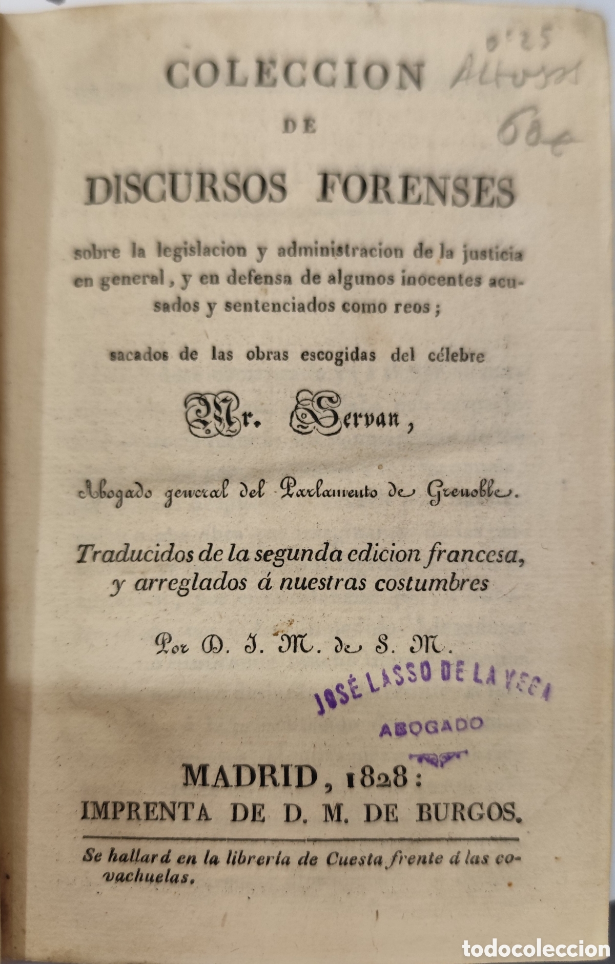 Libros: COLECCION DE DISCURSOS FORENSES. A&ntilde;o 1828 - Mr. SERVAN - Foto 2