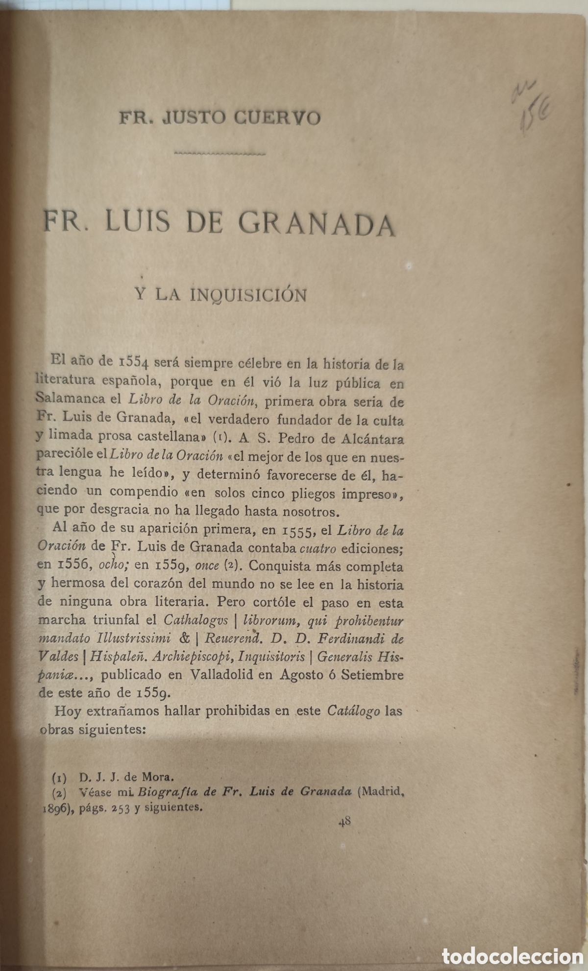 Libros: FR. LUIS DE GRANADA Y LA INQUISICION. A&ntilde;o 1899 - CUERVO,Fr. Justo - Foto 2