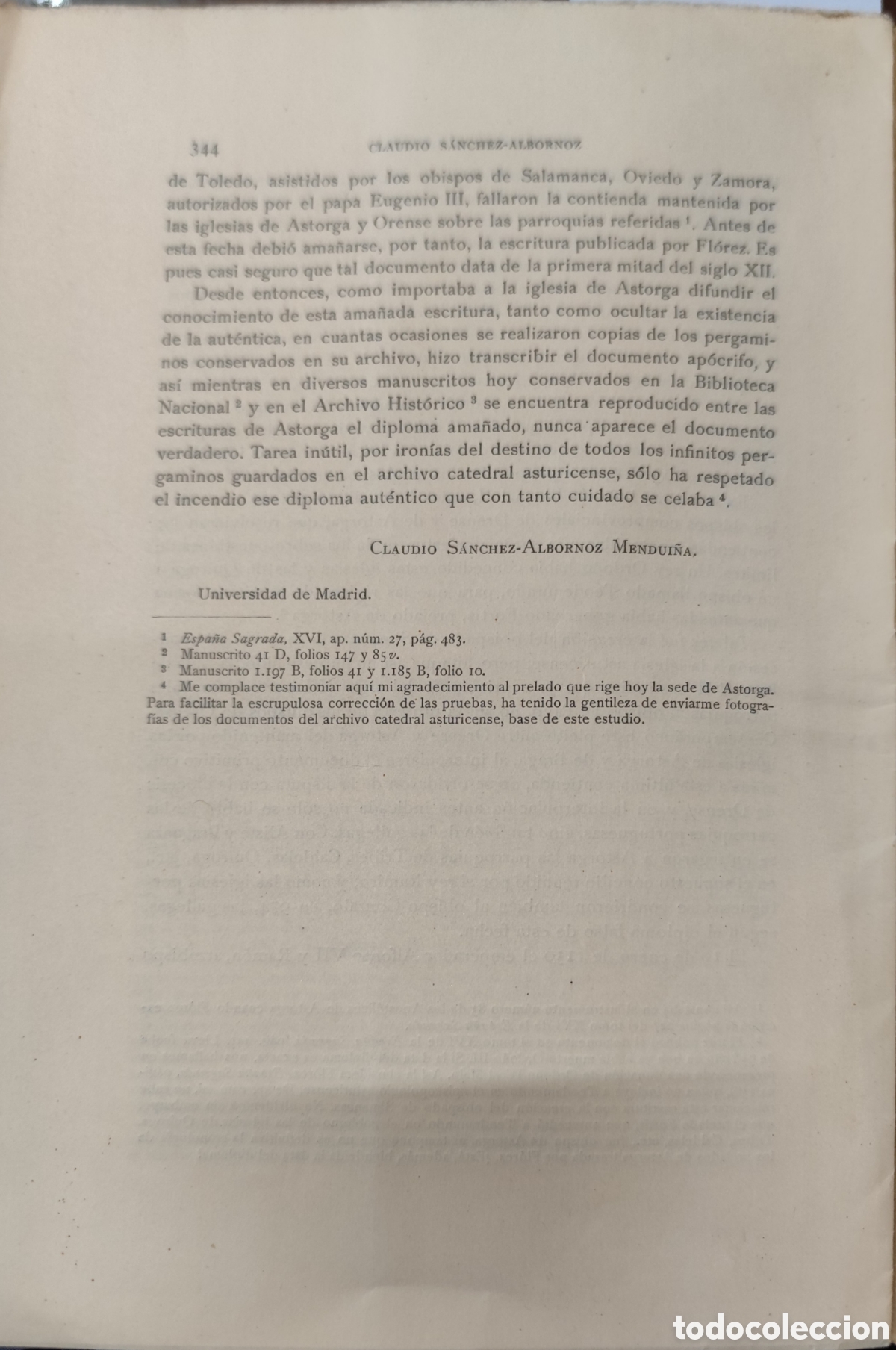 Libros: EL OBISPADO DE SIMANCAS. 1&ordf; Edici&oacute;n. A&ntilde;o 1925 - SANCHEZ ALBORNOZ,Claudio - Foto 3