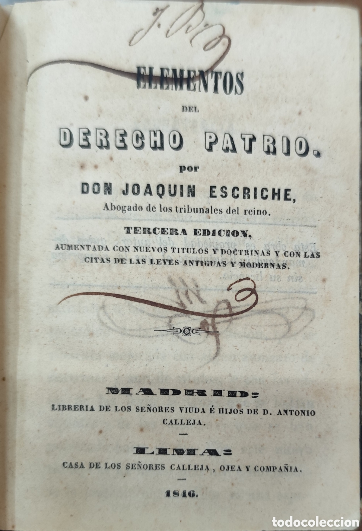 Libros: ELEMENTOS DEL DERECHO PATRIO. A&ntilde;o 1846 - ESCRICHE,Joaquin - Foto 2