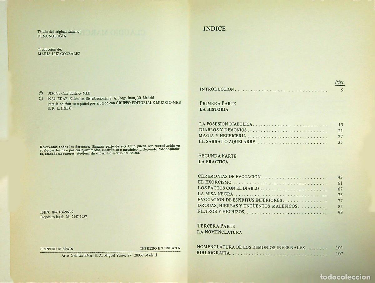 Libros: DEMONOLOG&Iacute;A - CLAUDIO MARCHIARO - 1987 - MADRID - Foto 2
