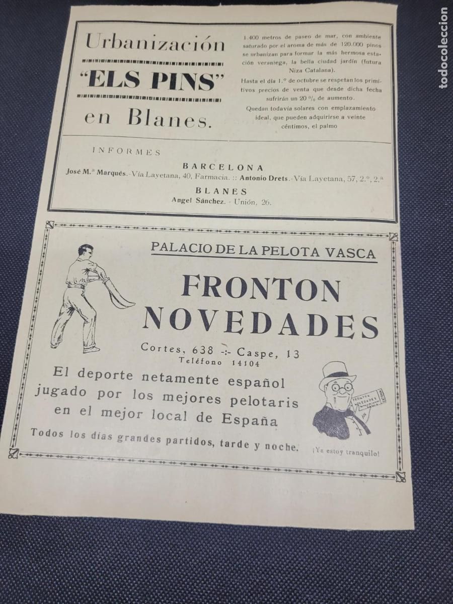 Libros: RECORTE PUBLICIDAD A&Ntilde;OS 30 FRONTON NOVEDADES URBANIZACION ELS PINS
