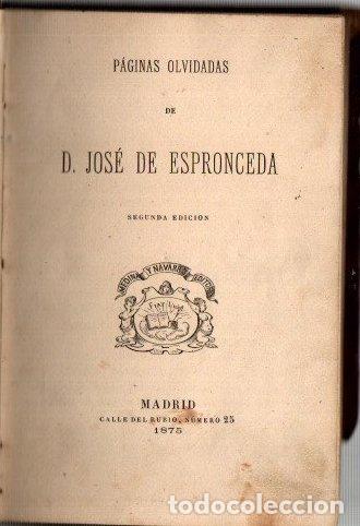 Libros: P&aacute;ginas olvidadas - Espronceda, Jos&eacute; de - Foto 1