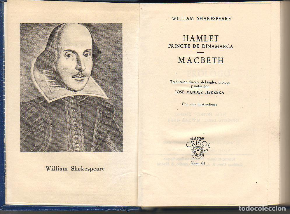 Libros: SHAKESPEARE, William.- - Hamlet principe de Dinamarca - Macbeth. Traducci&oacute;n, introducci&oacute;n y notas de - Foto 1