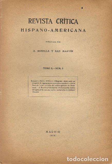 Libri di seconda mano: BONILLA Y SAN MARTIN, A.- - REVISTA CRITICA HISPANO-AMERICANA.- Publicada por... Tomo II: N&ordm;3.