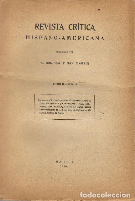 Libri di seconda mano: BONILLA Y SAN MARTIN, A.- - REVISTA CRITICA HISPANO-AMERICANA.- Publicada por... Tomo II: N&ordm;4.