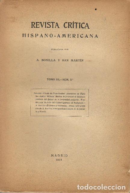 Libri di seconda mano: BONILLA Y SAN MARTIN, A.- - REVISTA CRITICA HISPANO-AMERICANA.- Publicada por... Tomo III: N&ordm;2.