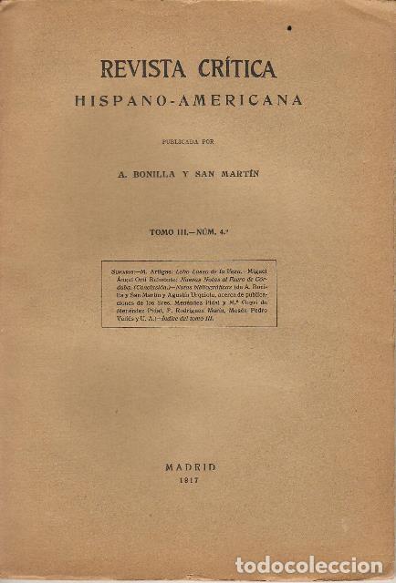 Libri di seconda mano: BONILLA Y SAN MARTIN, A.- - REVISTA CRITICA HISPANO-AMERICANA.- Publicada por... Tomo III: N&ordm;4.