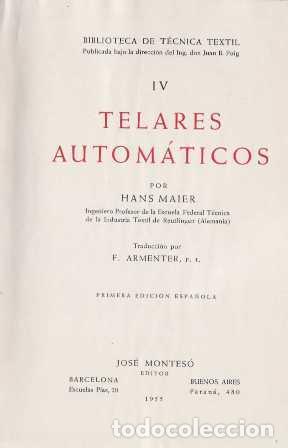 Libros: MEIER, Hans.- - Telares autom&aacute;ticos. - Foto 1