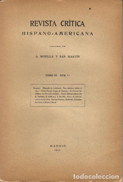 Libri di seconda mano: BONILLA Y SAN MARTIN, A.- - REVISTA CRITICA HISPANO-AMERICANA.- Publicada por... Tomo III: N&ordm;1.