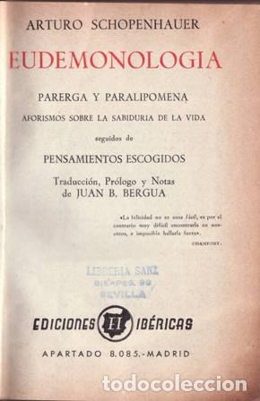 Libros: SCHOPENHAUER, Arturo.- - Eudemonologia. Parerga y paralipomena. - Foto 1