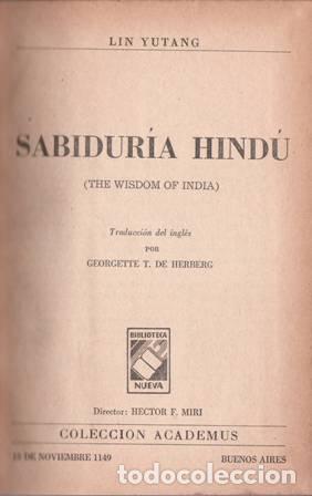 Libros: YUTANG, Lin.- - Sabiduria Hind&uacute;.