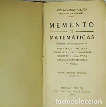 Libros: &Aacute;LVAREZ VALD&Eacute;S, Lino.- - Memento de Matem&aacute;ticas. - Foto 1