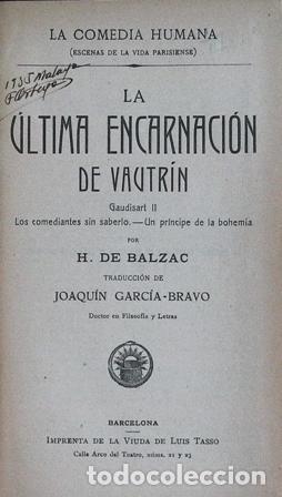 Libros: BALZAC, Honore de.- - La &uacute;ltima encarnaci&oacute;n de Vautr&iacute;n. - Foto 1