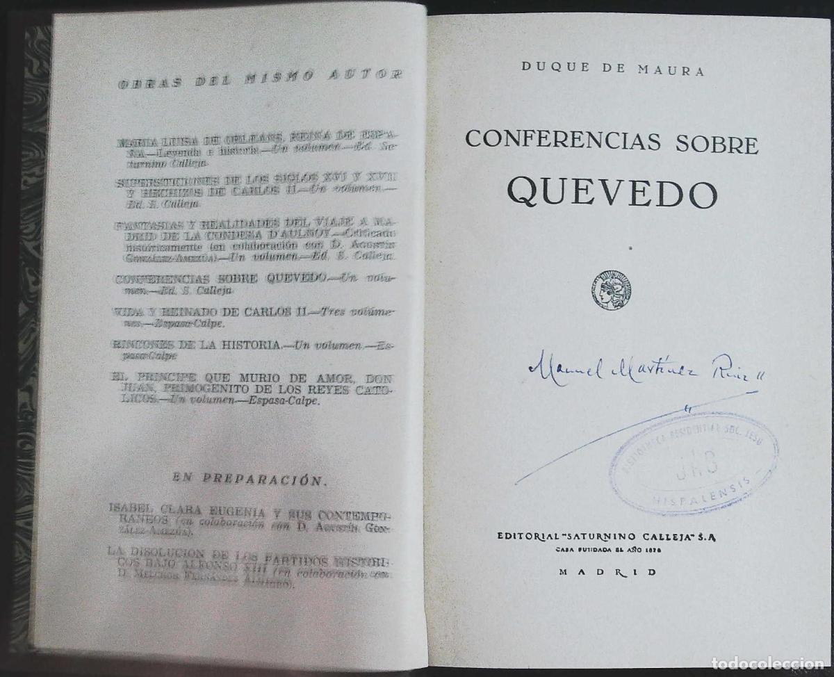 Libros: MAURA, Duque de.- - Conferencias sobre Quevedo. - Foto 1