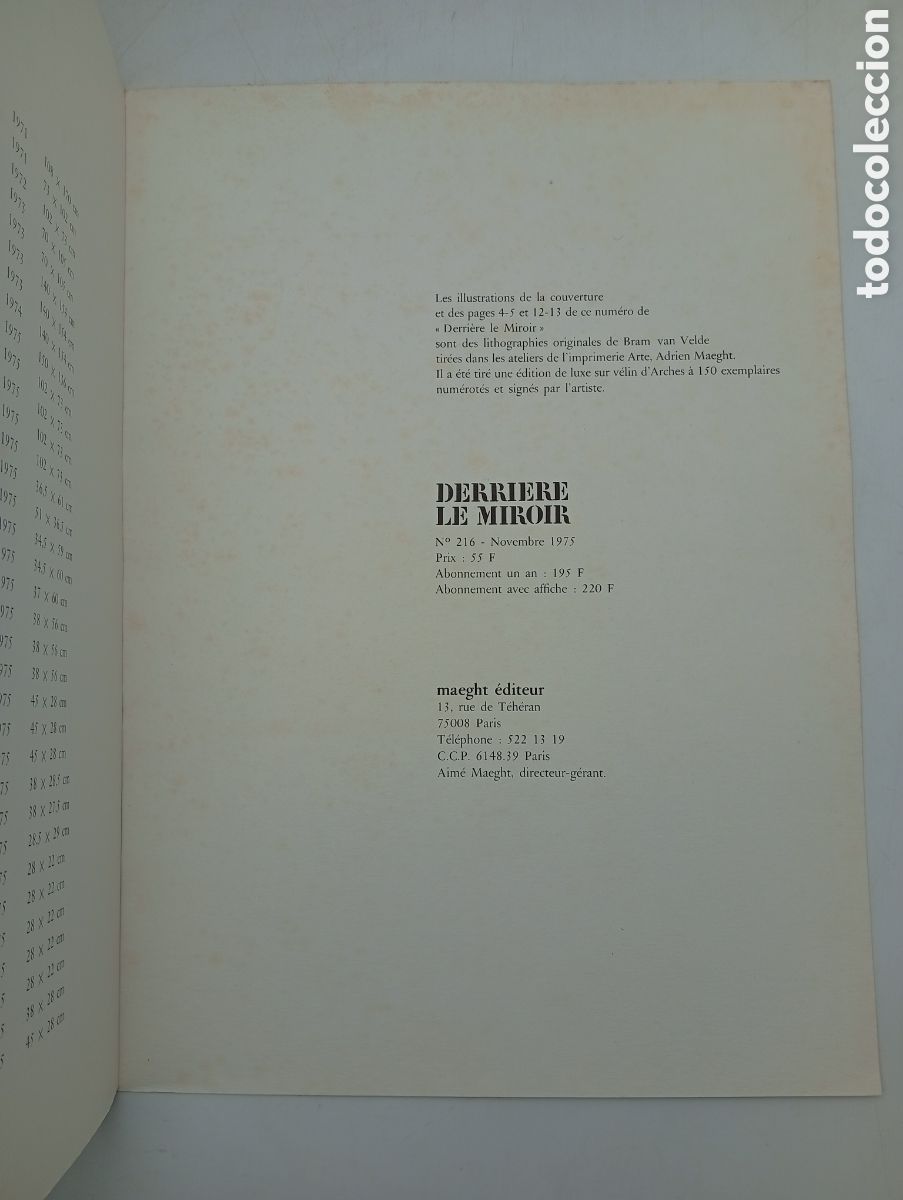 Libros: Derriere le Miroir Bram Van Velde 1975 - Foto 2