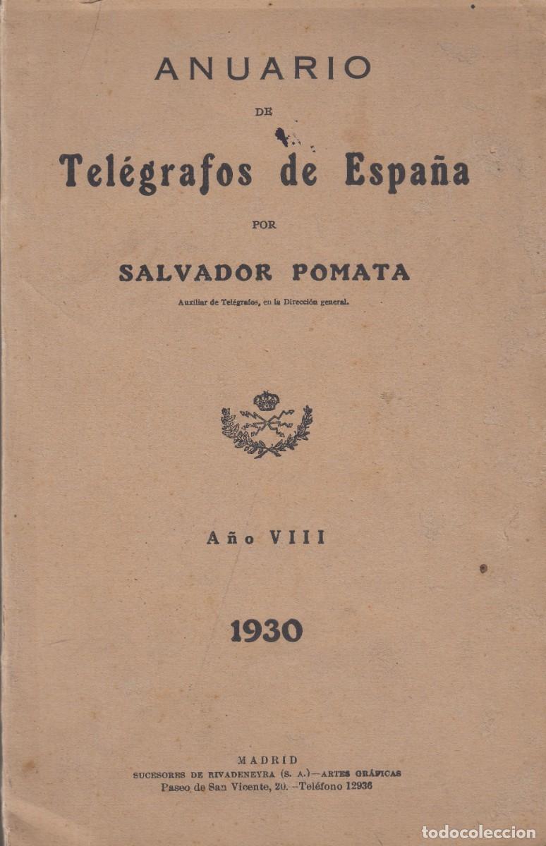 books: ANUARIO DE TEL&Eacute;GRAFOS DE ESPA&Ntilde;A. POMATA. 1930. ADR