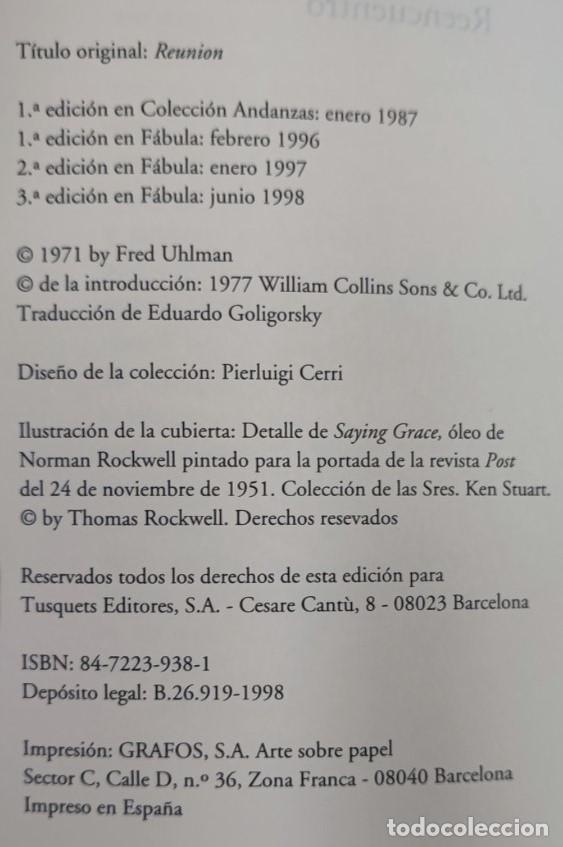 Libros: REENCUENTRO, FRED UHLMAN, TUSQUETS 1998, LIBRO - Foto 3