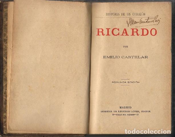 Libros: CASTELAR, Emilio.- - Ricardo. Novela. - Foto 1