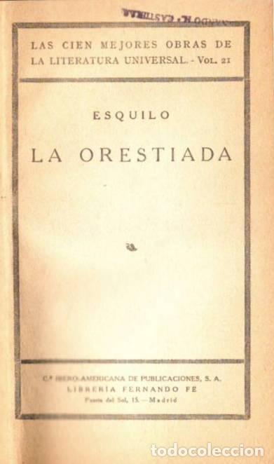 Libros: ESQUILO.- - La orestiada. - Foto 1