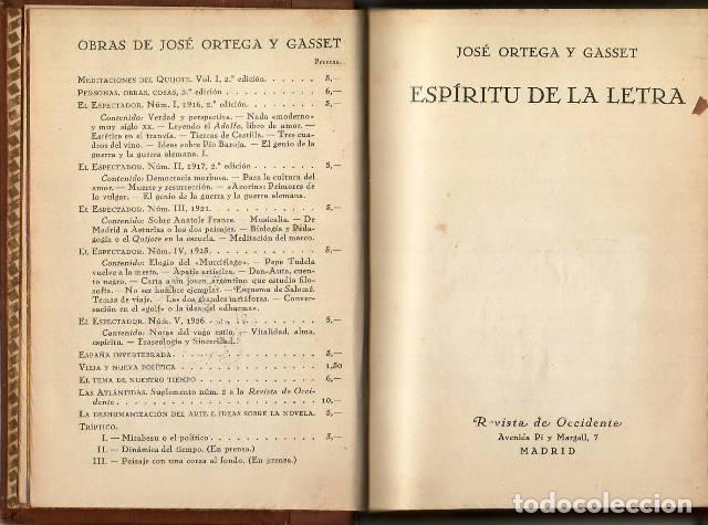 Libros: ORTEGA Y GASSET, Jos&eacute;.- - Esp&iacute;ritu de la letra. - Foto 1