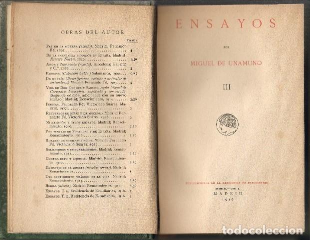 Libros: UNAMUNO, Miguel de.- - Ensayos, III. - Foto 1
