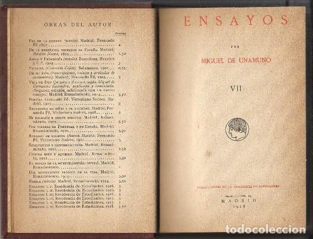 Libros: UNAMUNO, Miguel de.- - Ensayos, VII. - Foto 1