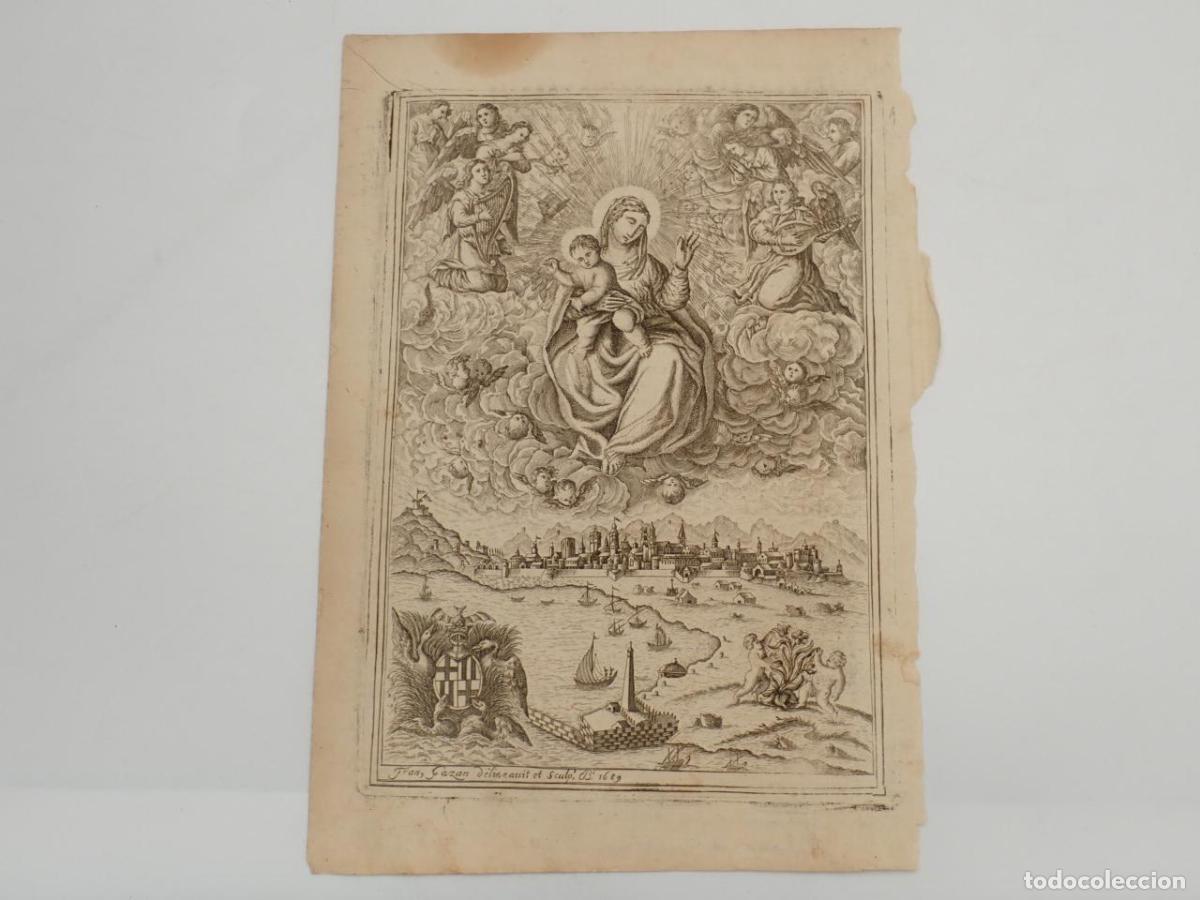 Libros: La Virgen y el Ni&ntilde;o Jes&uacute;s sobre Barcelona [ESTAMPA CALCOGR&Aacute;FICA] - GAZ&Aacute;N, Francesc o Francisco