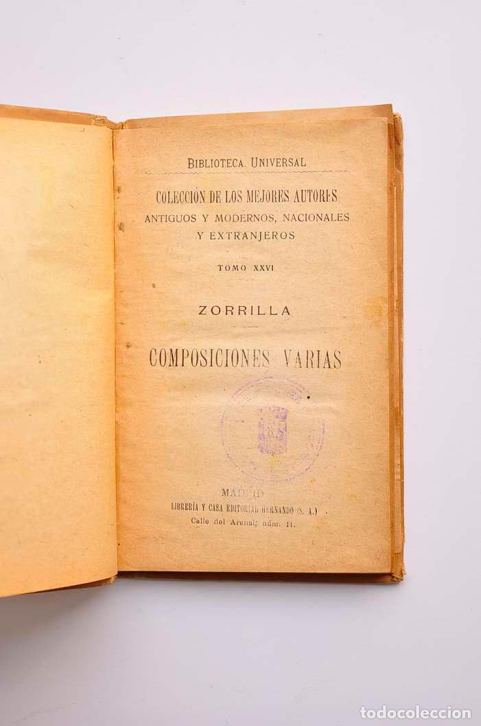 Libros: Zorrilla. Composiciones varias - ZORRILLA, Jos&eacute; - Foto 2