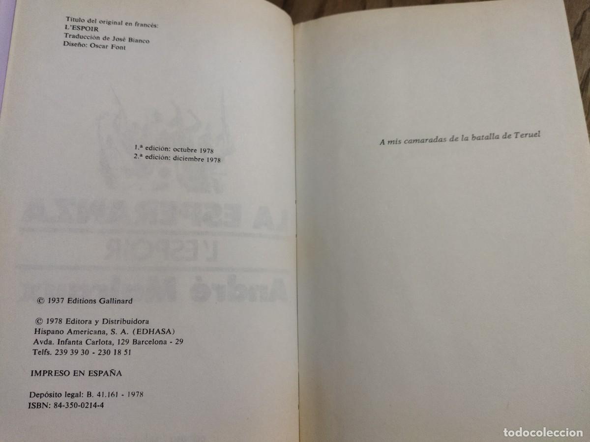 Libros: LA ESPERANZA - MALRAUX, ANDRE - Foto 4