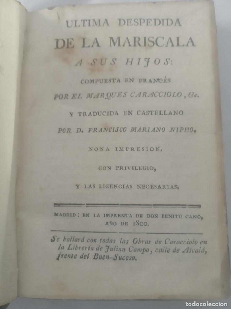 Libros: ULTIMA DESPEDIDA DE LA MARISCALA A SUS HIJOS ( MARQUES CARACCIOLO , 1800 ) - Foto 2