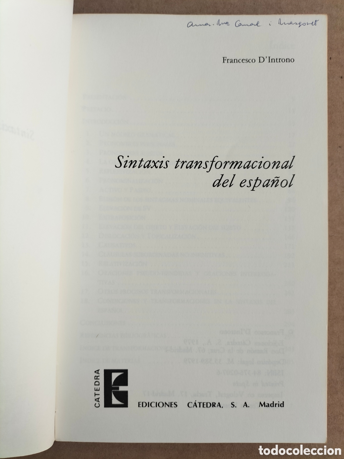 Libros: Sintaxis de transformaci&oacute;n del espa&ntilde;ol. Francesco dIntrono. Ediciones c&aacute;tedra, 1979. Libro - Foto 2