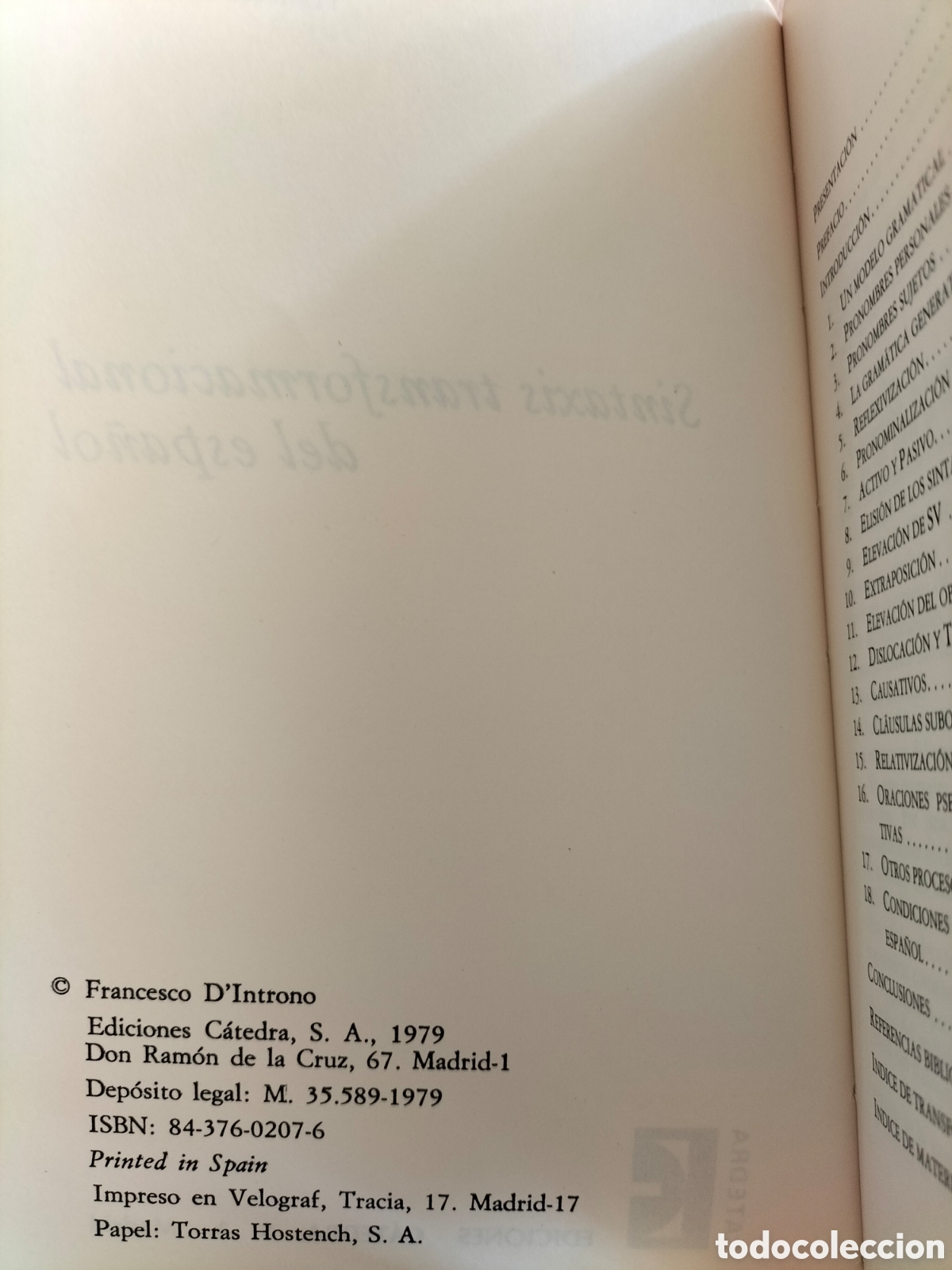 Libros: Sintaxis de transformaci&oacute;n del espa&ntilde;ol. Francesco dIntrono. Ediciones c&aacute;tedra, 1979. Libro - Foto 3