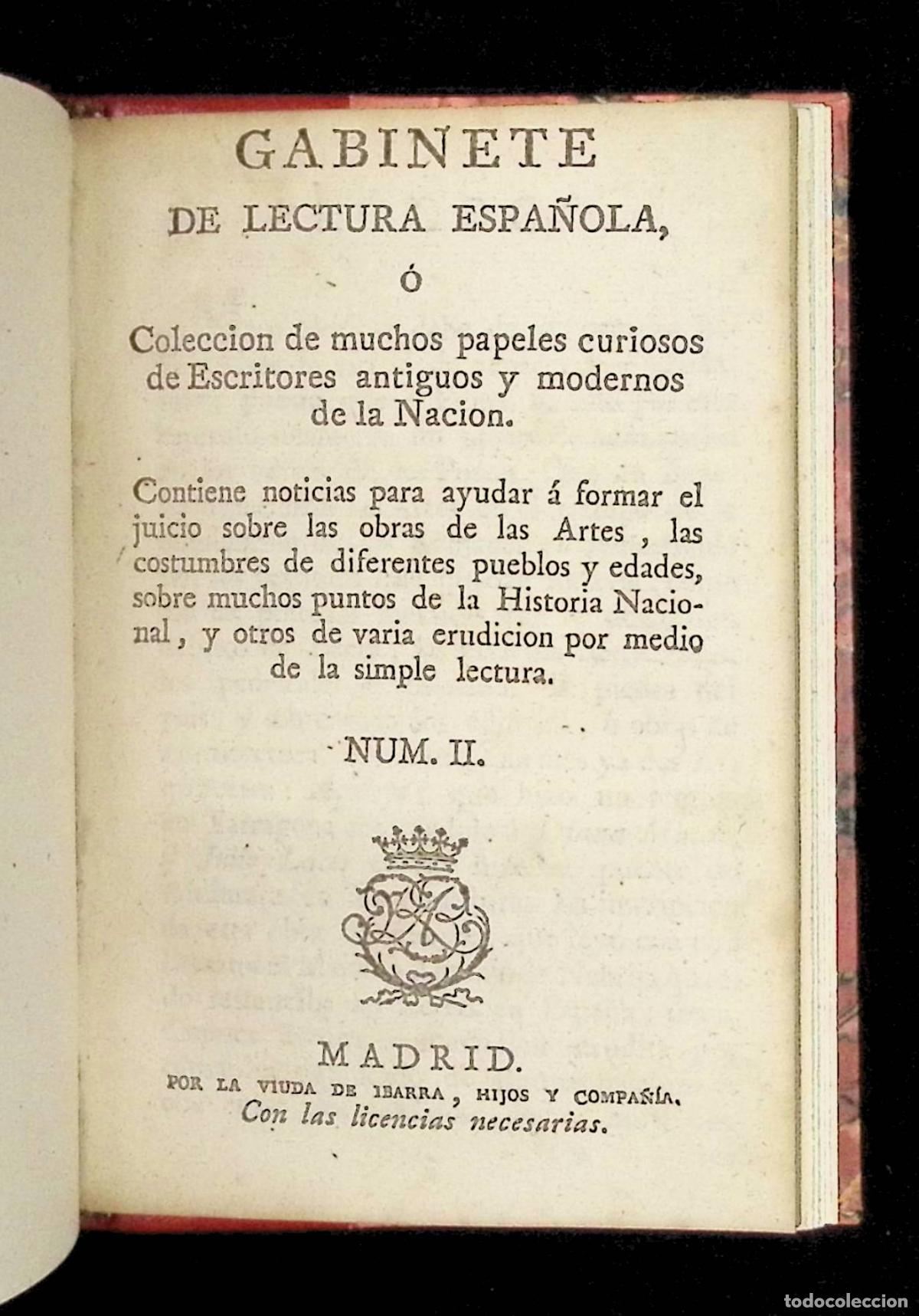 books: GABINETE DE LECTURA ESPA&Ntilde;OLA, o Colecci&oacute;n de muchos papeles curiosos de Escritores antiguos...
