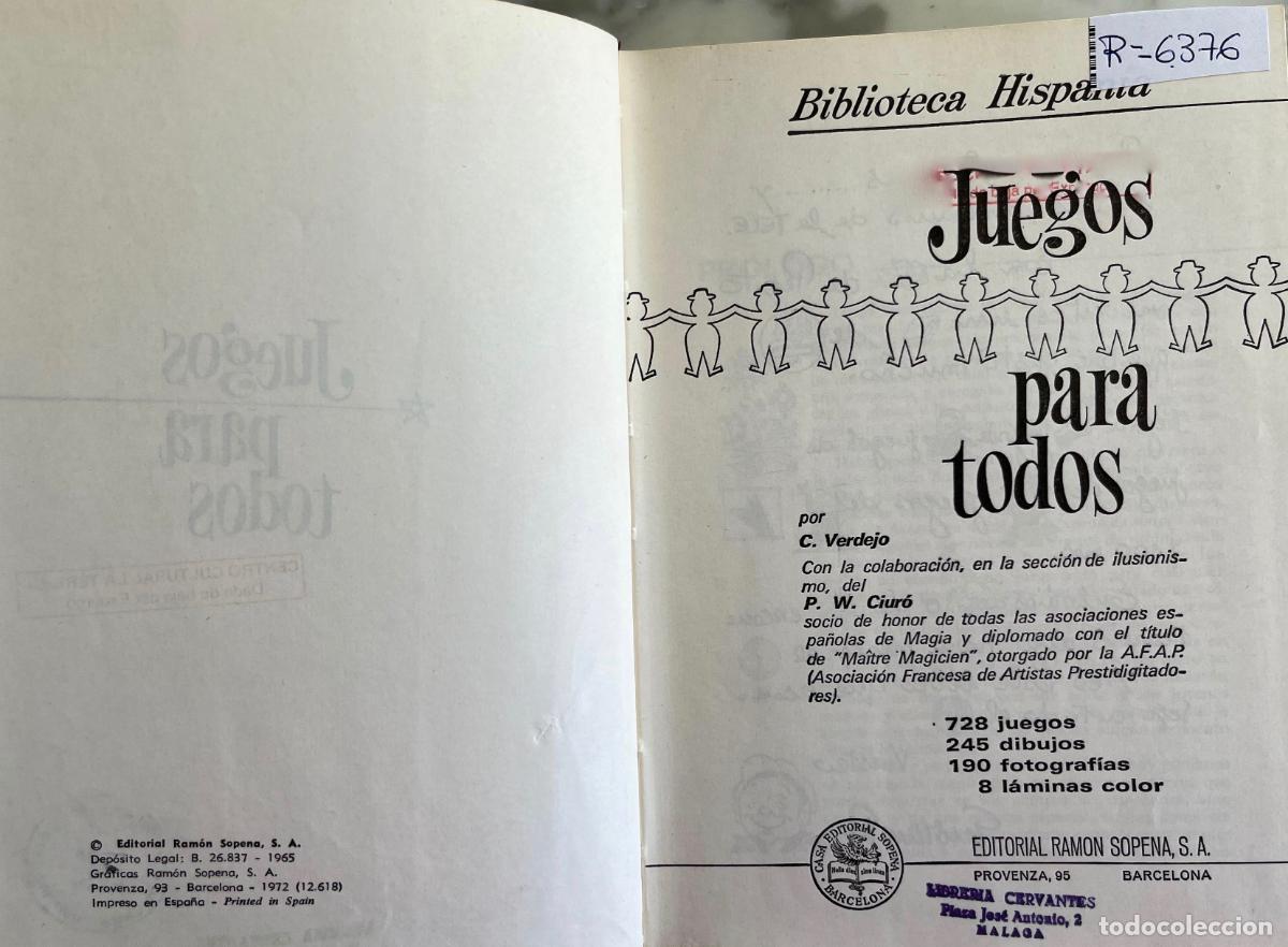 Libros: JUEGOS PARA TODOS. C. VERDEJO. LIBRO 1972 - Foto 2