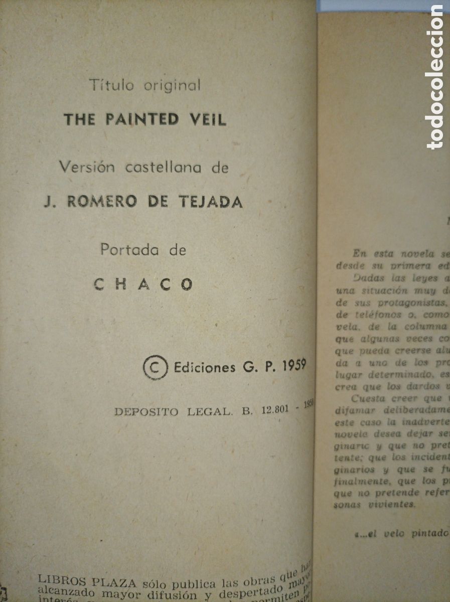 Libros: EL VELO PINTADO. MAUGHAM. EDICIONES G P. 1959. - Foto 2
