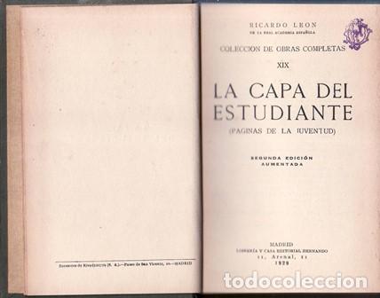 Libros: LEON, Ricardo.- - La capa del estudiante. (P&aacute;ginas de la juventud). - Foto 1