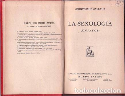 B&uuml;cher: SALDA&Ntilde;A, Quintiliano.- - La sexolog&iacute;a. (Ensayos).