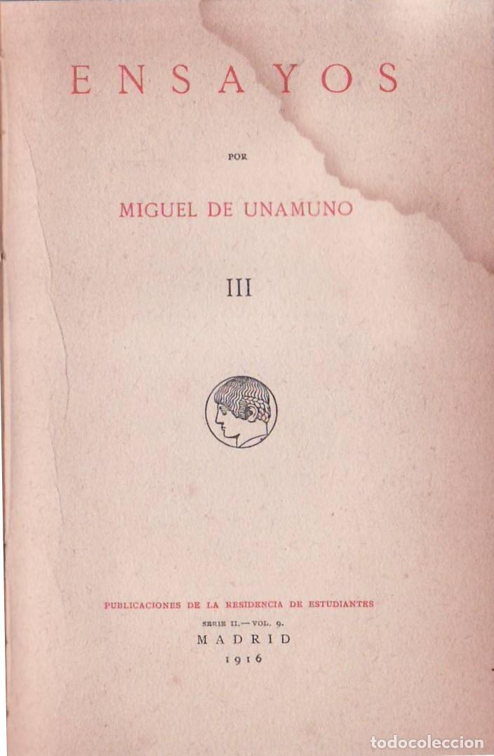 Libros: UNAMUNO, Miguel de.- - Ensayos, III. - Foto 1
