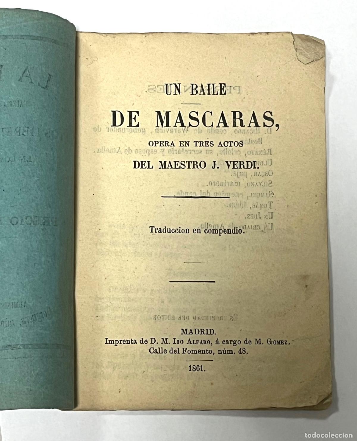 Libros: UN BAILE DE M&Aacute;SCARAS, &oacute;pera en tres actos. Libreto de - Foto 1