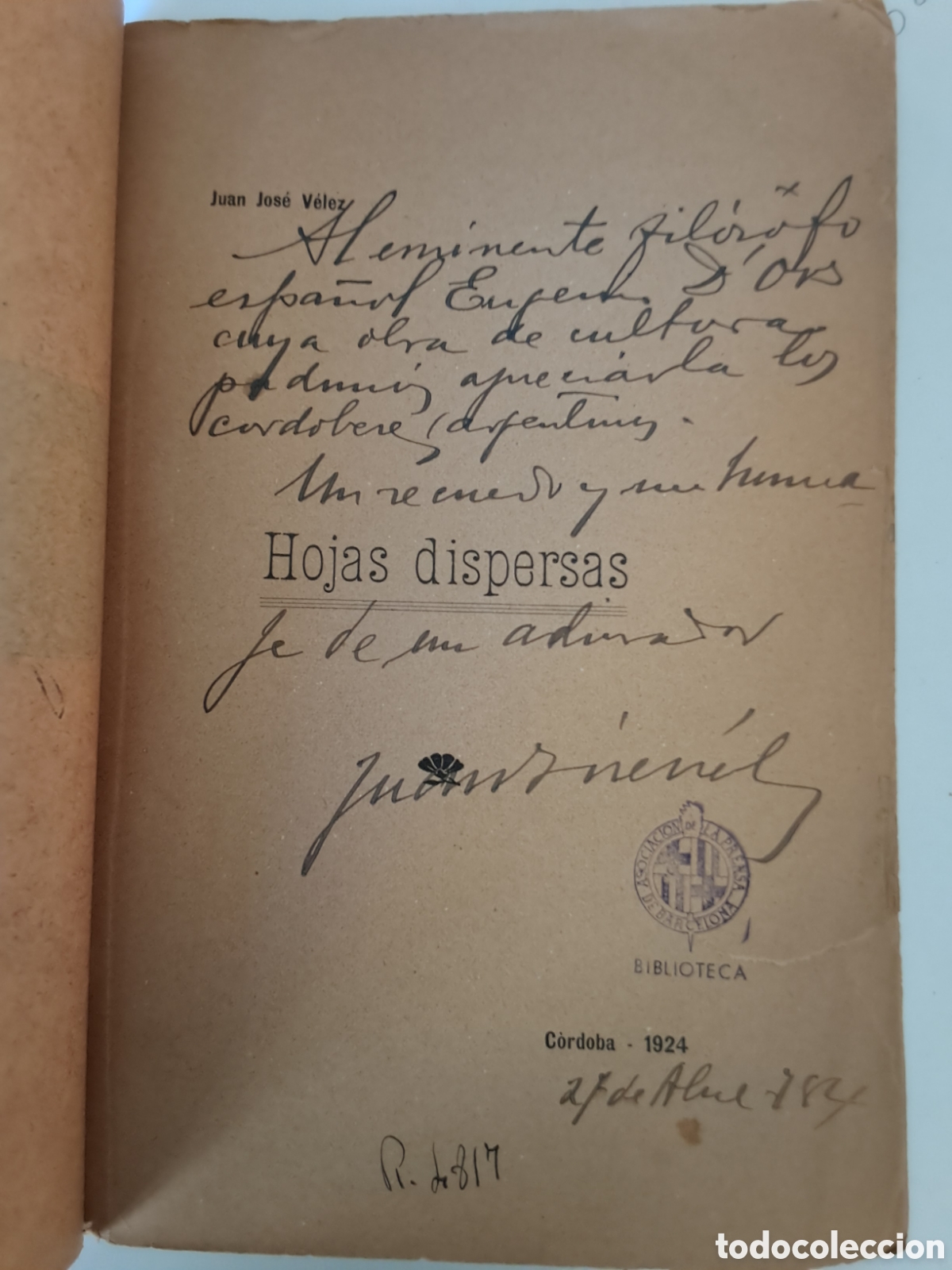 Libros: HOJAS DISPERSAS. Juan Jos&eacute; V&eacute;lez. - Foto 3