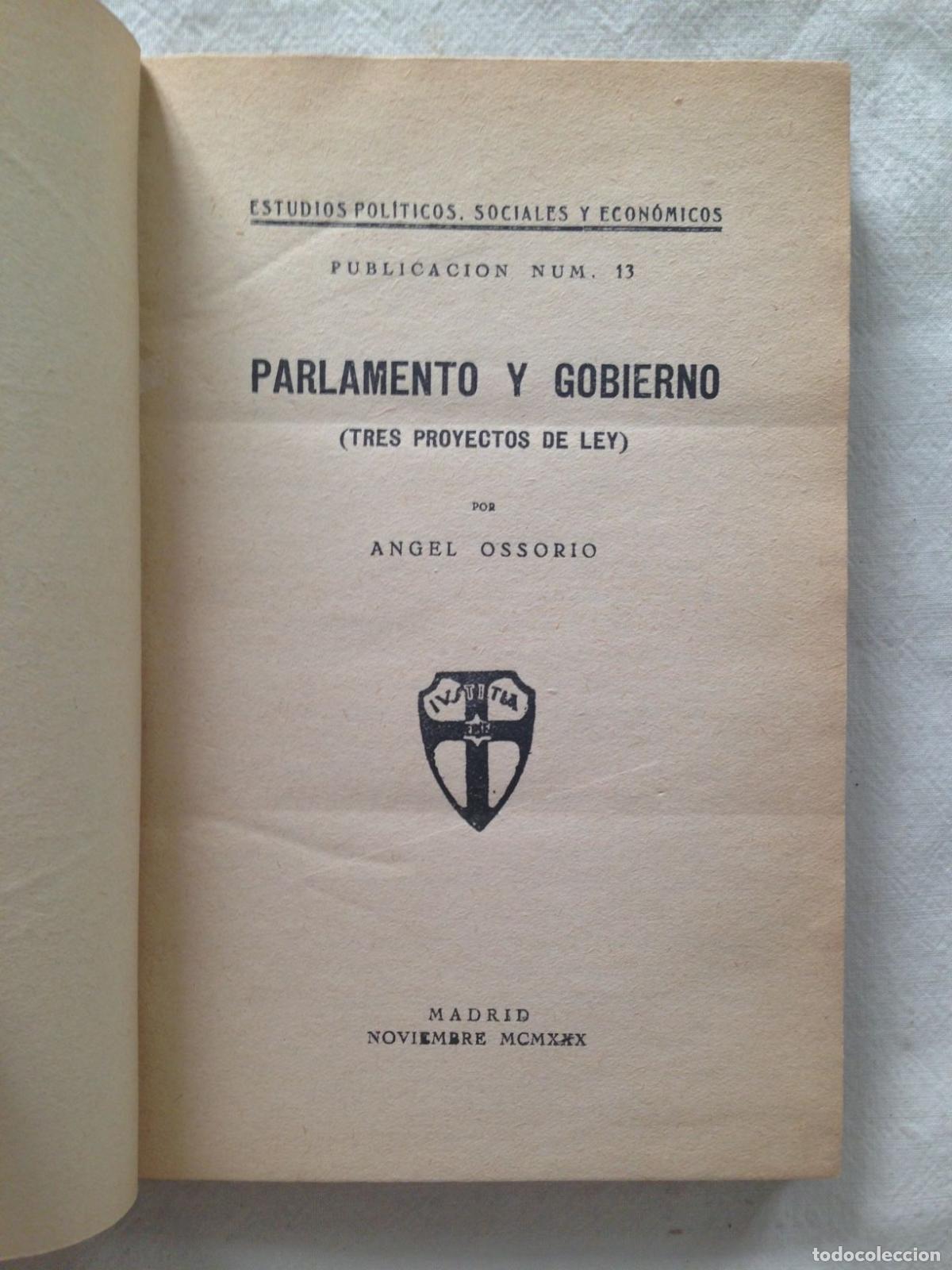 Libros: PARLAMENTO Y GOBIERNO (Tres proyectos de ley) - Foto 2