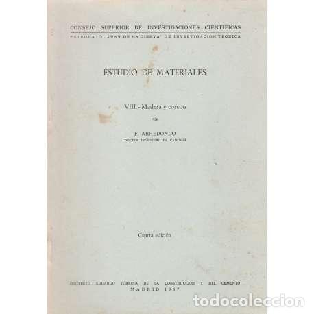 Libros: Estudio de materiales. VIII.- Madera y corcho - F. Arredondo - Foto 1